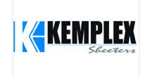 Logo K KEMPLEX Sheeters en noir et bleu. Le K est stylisé avec des lignes diagonales. Identité visuelle d'une entreprise de feuilleuses.